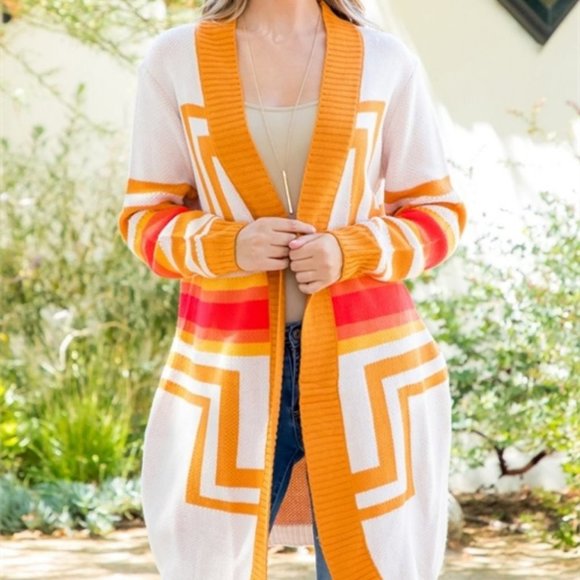 Boho Geo Print open front long sleeve cardigan - Picture 4 of 6